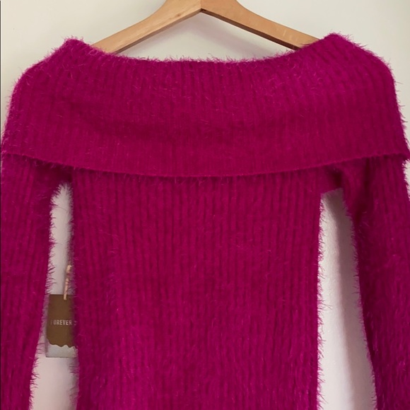 NWT PINK FUZZY OFF THE SHOULDER SWEATER - Picture 7 of 8